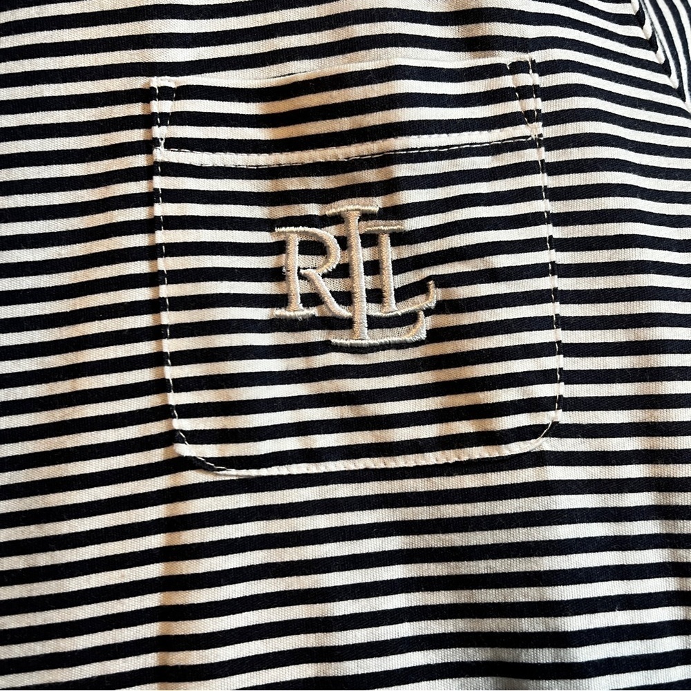 Lauren Ralph Lauren Navy and White Striped Shirt Dress Monogram Pocket Medium - Picture 3 of 7